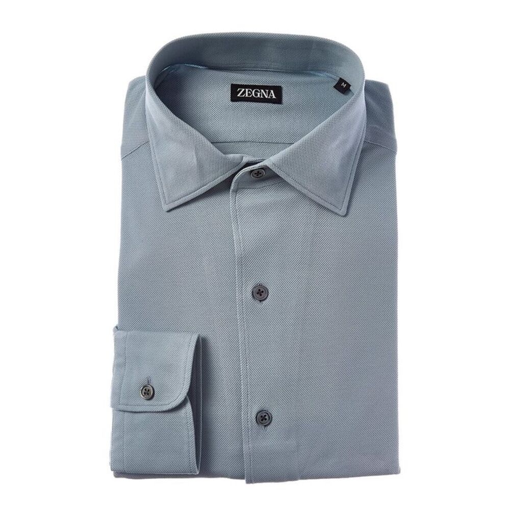 Zegna Mens  Regular Fit Dress Shirt, Blue